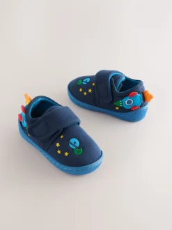 Marineblauw raket - Warm gevoerde pantoffels met kuipzool