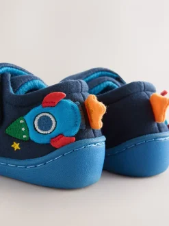 Marineblauw raket - Warm gevoerde pantoffels met kuipzool