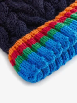 Marineblauw regenboog geribbeld - Beanie-muts met pompon (3mnd-16jr)