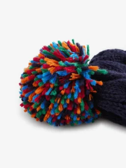 Marineblauw regenboog geribbeld - Beanie-muts met pompon (3mnd-16jr)
