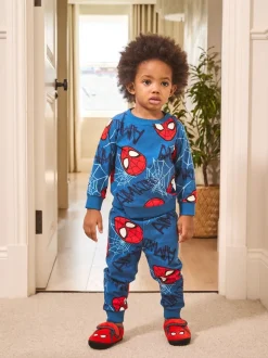 Marineblauw Spider-Man - Enkele behaaglijke fleece pyjama met licentie (12mnd -10jr)