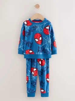 Marineblauw Spider-Man - Enkele behaaglijke fleece pyjama met licentie (12mnd -10jr)