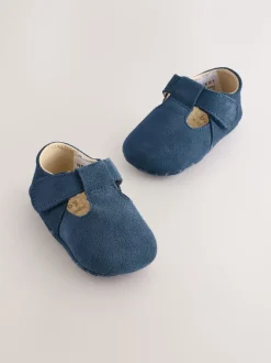 Marineblauw suède - Leren babyschoen met T-bandje (0 - 24 mnd)