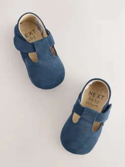 Marineblauw suède - Leren babyschoen met T-bandje (0 - 24 mnd)