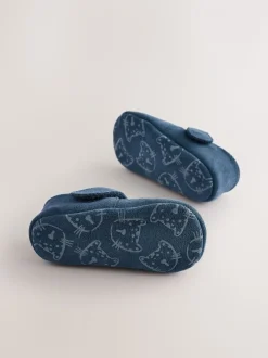 Marineblauw suède - Leren babyschoen met T-bandje (0 - 24 mnd)