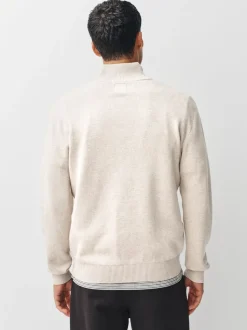 Marineblauw/beigebruin - 100% Cotton Regular Fit Premium Quarter Zip Jumpers 2 Pack