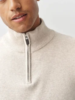 Marineblauw/beigebruin - 100% Cotton Regular Fit Premium Quarter Zip Jumpers 2 Pack