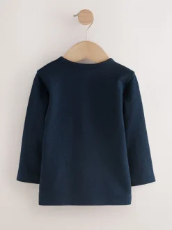 Marineblauw/blauw/kiezelkleur - Set van 3 Henley T-shirts met lange mouwen (3mnd-7jr)