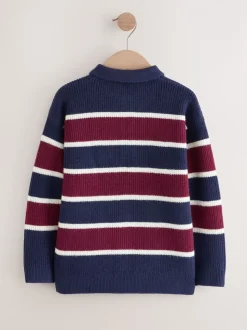 Marineblauw/bordeauxrood gestreept - Gebreid rugbyshirt (3-16jr)