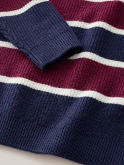 Marineblauw/bordeauxrood gestreept - Gebreid rugbyshirt (3-16jr)