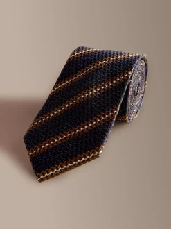 Marineblauw/bruin - Signature zijden das
