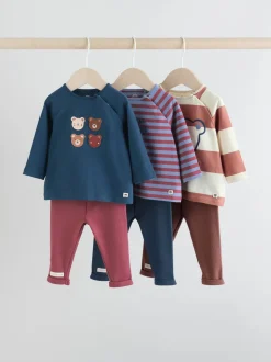 Marineblauw/bruin met beer - Tops en Leggings 6 -delige babyset (0mnd-3jr)
