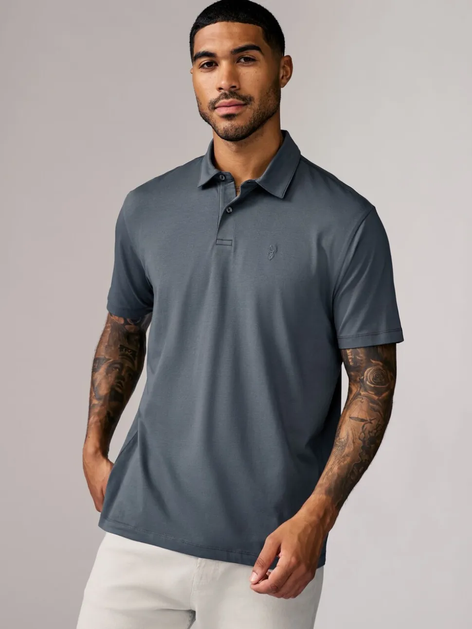 Marineblauw/bruin/grijs/wit/saliegroen - Normale Pasvorm - Set van 5 jersey poloshirts met korte mouwen
