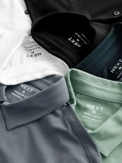 Marineblauw/bruin/grijs/wit/saliegroen - Normale Pasvorm - Set van 5 jersey poloshirts met korte mouwen