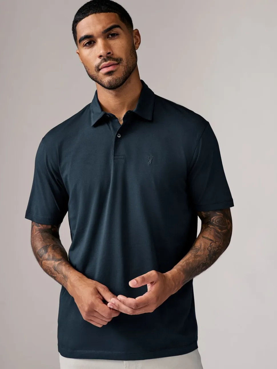 Marineblauw/bruin/grijs/wit/saliegroen - Normale Pasvorm - Set van 5 jersey poloshirts met korte mouwen