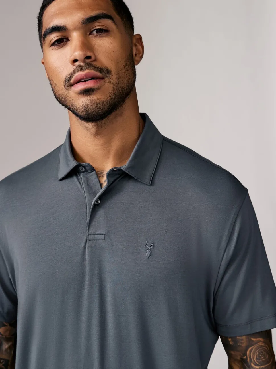 Marineblauw/bruin/grijs/wit/saliegroen - Normale Pasvorm - Set van 5 jersey poloshirts met korte mouwen