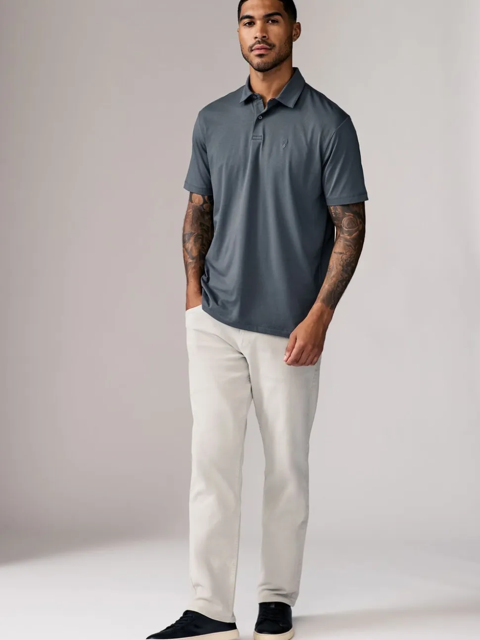 Marineblauw/bruin/grijs/wit/saliegroen - Normale Pasvorm - Set van 5 jersey poloshirts met korte mouwen