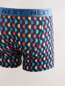 Marineblauwe kleur met opvallende stippen en strepen - Verpakking van 10 - Boxershorts met A-voorkant