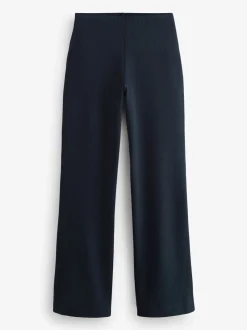 Marineblauwe krijtstreep - Smoothing Ponte Jersey Broek met Wijde Pijpen