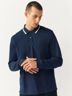 Marineblauwe Ottoman - Poloshirt met contrasterende rand