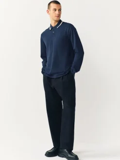 Marineblauwe Ottoman - Poloshirt met contrasterende rand