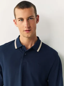 Marineblauwe Ottoman - Poloshirt met contrasterende rand
