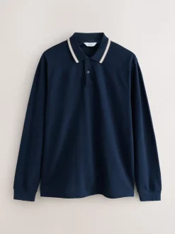 Marineblauwe Ottoman - Poloshirt met contrasterende rand