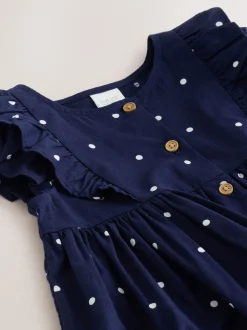 Marineblauwe stip - Double Ruffle Sleeve Dress (3mths-8yrs)