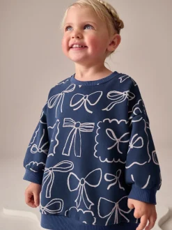 Marineblauwe Strik Print - Set van sweatshirt en uitlopende legging (3mnd -7jr)