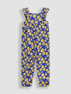 Marineblauwe zonnebloem - JoJo Maman Bébé jumpsuit met ruches vooraan