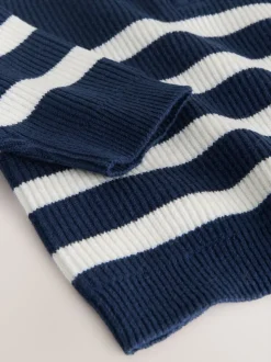 Marineblauw/Ecru Strepen - Gebreide trui met kwartrits (3mnd-7jr)
