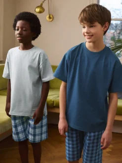 Marineblauw/grijs - 2 Pack Geweven Ruit Oversized Pyjama's (3-16jr)
