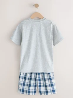 Marineblauw/grijs - 2 Pack Geweven Ruit Oversized Pyjama's (3-16jr)