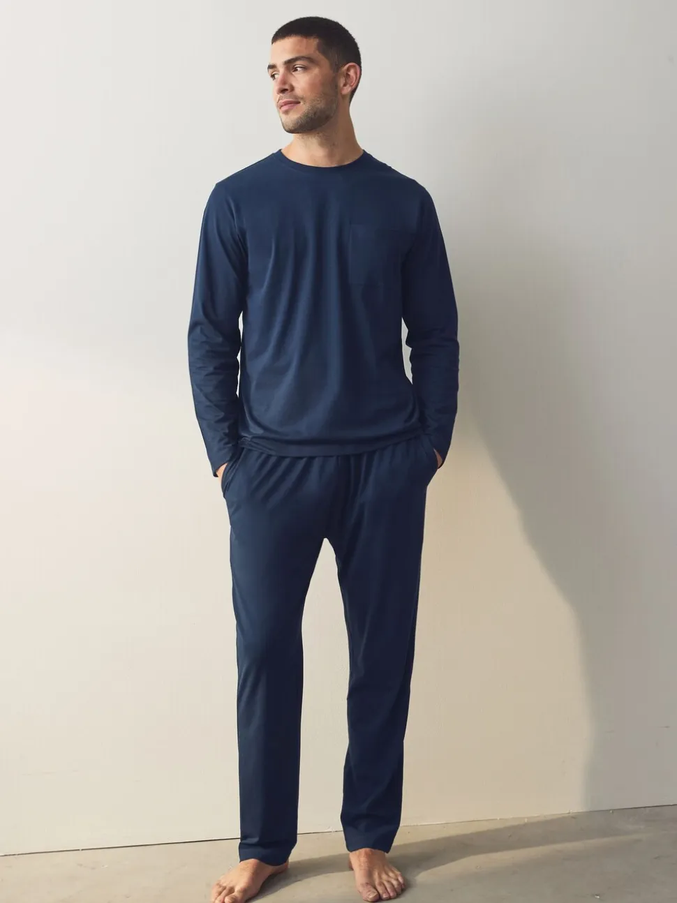 Marineblauw/grijs - Jersey pyjamaset met lange mouwen
