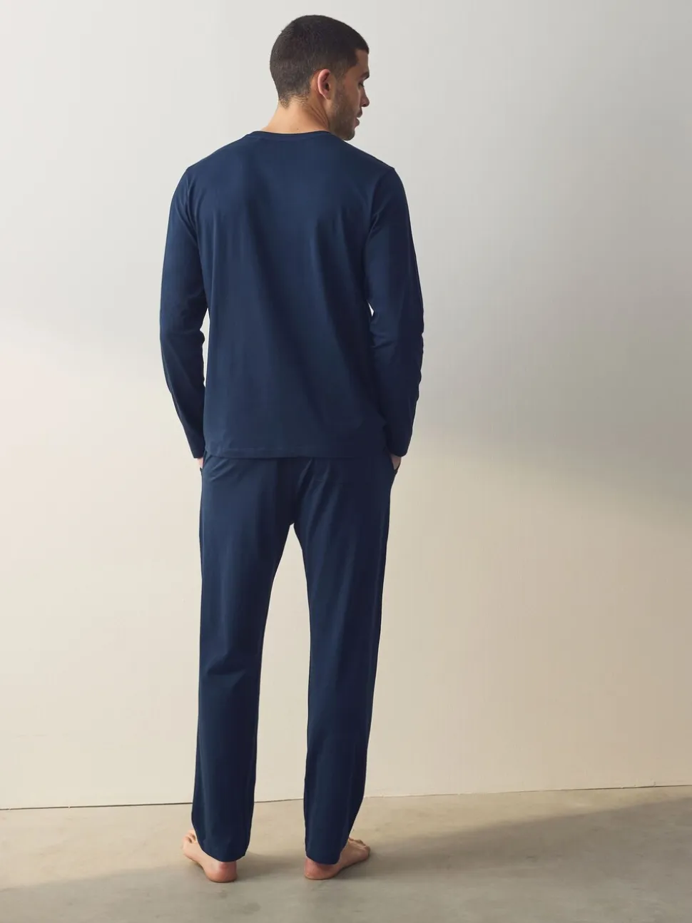 Marineblauw/grijs - Jersey pyjamaset met lange mouwen