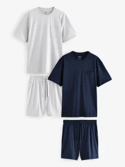 Marineblauw/grijs - Korte jersey pyjama's verpakking van 2