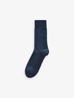 Marineblauw/grijs met motief - Verpakking van 12 - Herensokken met hoog katoengehalte