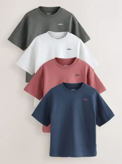 Marineblauw/grijs/paarsrood - Short Sleeve Logo Chest Graphic T-Shirts 4 Pack (3-16yrs)
