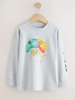 Marineblauw/grijs/rood Gamer - 3 Relaxed Fit T-shirts met grafische print en lange mouwen (3-16jr)
