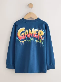Marineblauw/grijs/rood Gamer - 3 Relaxed Fit T-shirts met grafische print en lange mouwen (3-16jr)