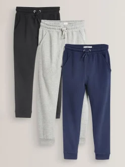Marineblauw/grijs/zwart - Verpakking van 3 zachte jersey joggingbroeken met normale pasvorm (3-16jr)
