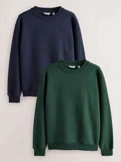 Marineblauw/groen - Cotton Rich Jersey Crew Sweatshirts 2 Pack