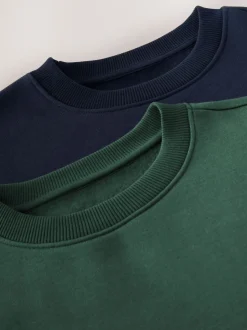 Marineblauw/groen - Cotton Rich Jersey Crew Sweatshirts 2 Pack