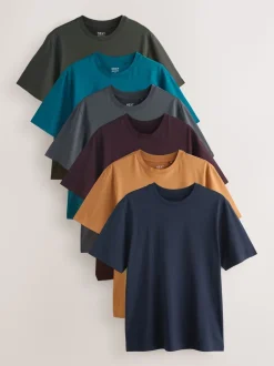 Marineblauw/Groen/Bordeaux Rood/Geel/Leigrijs/Blauw - Normale Pasvorm - Essential katoenen T-shirts verpakking van 6