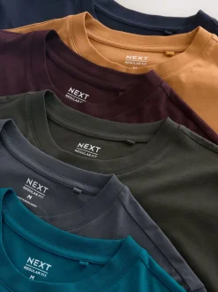 Marineblauw/Groen/Bordeaux Rood/Geel/Leigrijs/Blauw - Normale Pasvorm - Essential katoenen T-shirts verpakking van 6