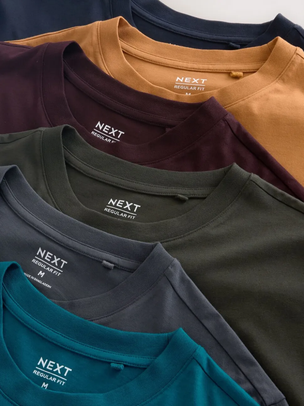 Marineblauw/Groen/Bordeaux Rood/Geel/Leigrijs/Blauw - Normale Pasvorm - Essential katoenen T-shirts verpakking van 6