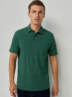 Marineblauw/groen/bordeauxrood/geometrisch - Set van 3 jersey poloshirts met korte mouwen