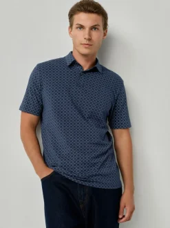 Marineblauw/groen/bordeauxrood/geometrisch - Set van 3 jersey poloshirts met korte mouwen