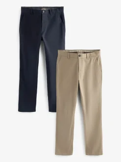 Marineblauw/kiezelkleur - Slim Fit - Stretch chino's verpakking van 2