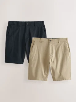 Marineblauw/kiezelkleurig - Straight fit - Set van 2 chinoshorts met stretch